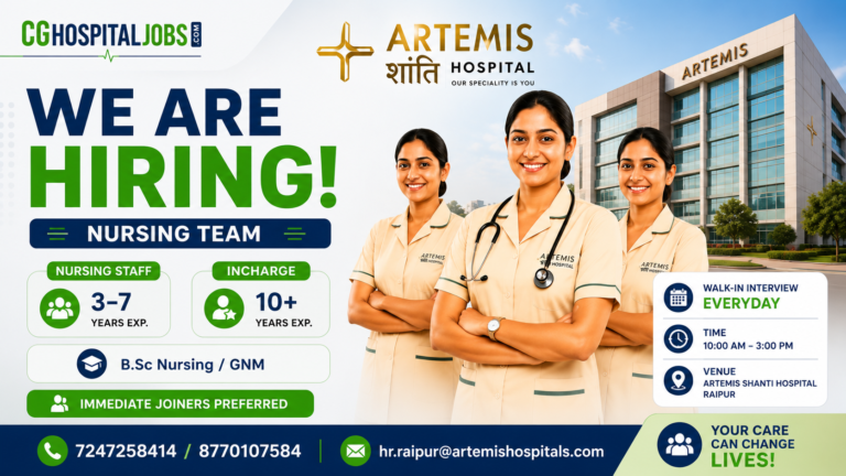 Nursing Job in Raipur | Artemis Shanti Hospital Raipur Vacancy | Walk-in Interview