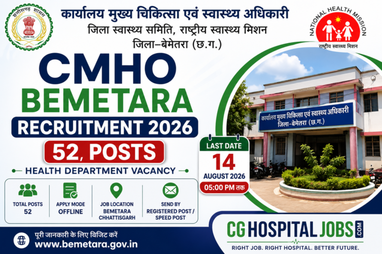 Bemetara Recruitment  52 Posts | Govt Vacancy | आवेदन की अंतिम तिथि 14 अगस्त 2026