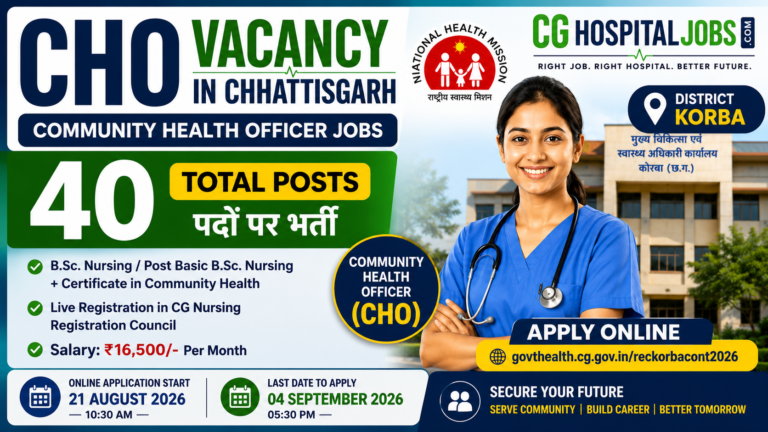 Community Health Officer Job in Chhattisgarh 2026 | 40 Post Vacancy | CHO Job In Chhattisgarh