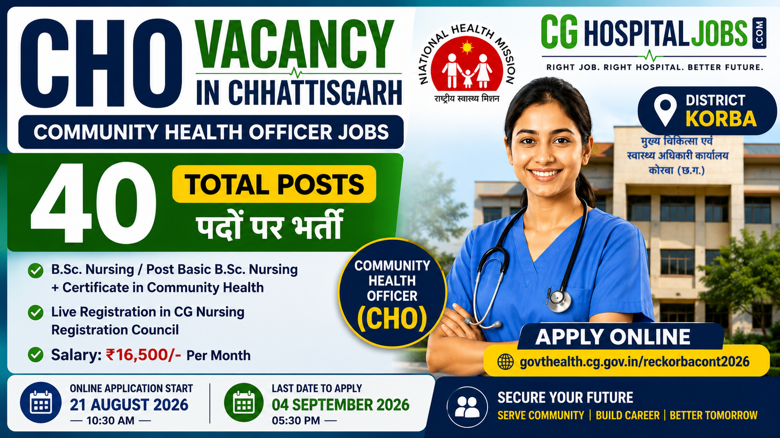 Community Health Officer Job in Chhattisgarh 2026 | 40 Post Vacancy | CHO Job In Chhattisgarh