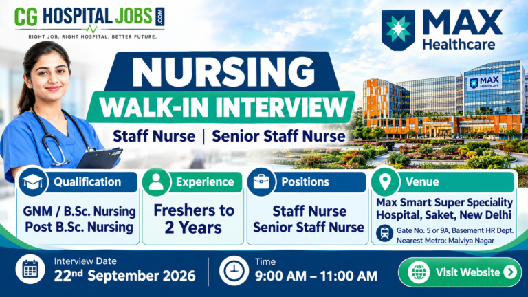 Max Healthcare Nursing Vacancy | Staff Nurse Job in Max Hospital | Max Hospital Saket Delhi